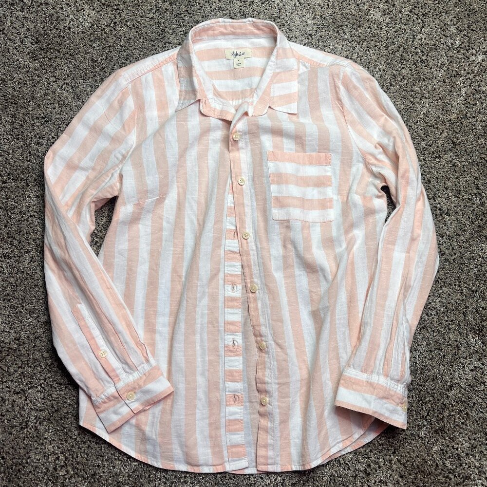 Style and Co. Pink and White Striped Cotton Lightweight Button-Down shirt